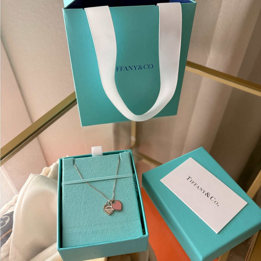 Tiffany & Co. Silver Necklace with Pink Heart Pendant - Picture 2 of 6